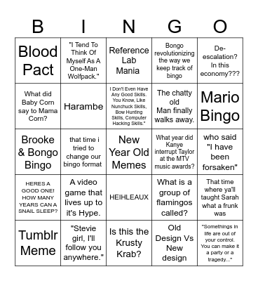 Bbbingo A Year(ish) In Review Bingo Card
