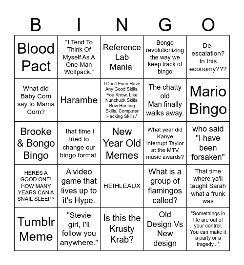 Bbbingo A Year(ish) In Review Bingo Card