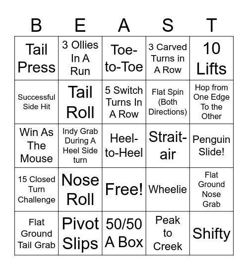 BEAST Bingo Card