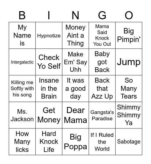 90s Hip Hop Bingo Card