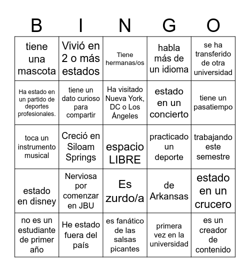 Community Connections Bingo Card