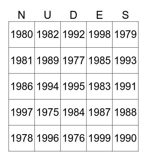 Nude MILF Bingo Card