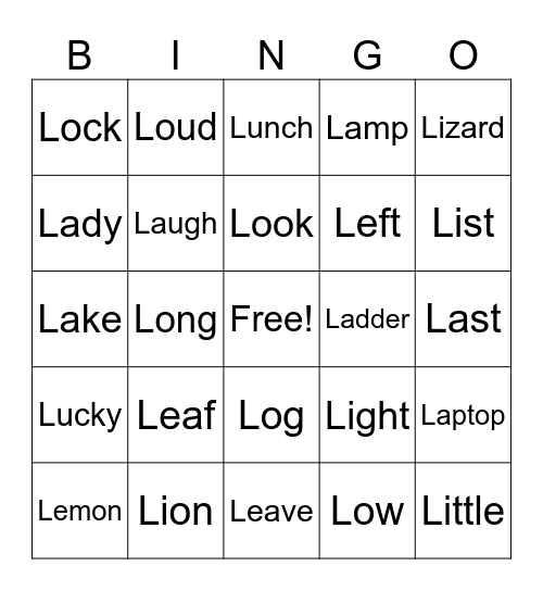 L sounds Bingo Card