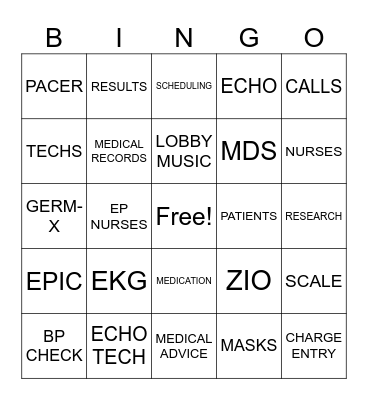 Clinic Bingo Card