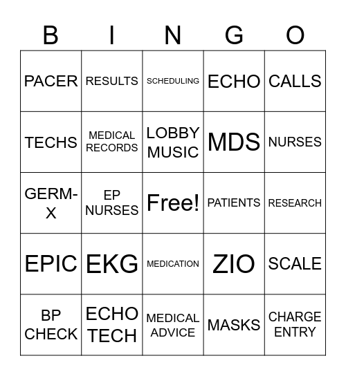 Clinic Bingo Card