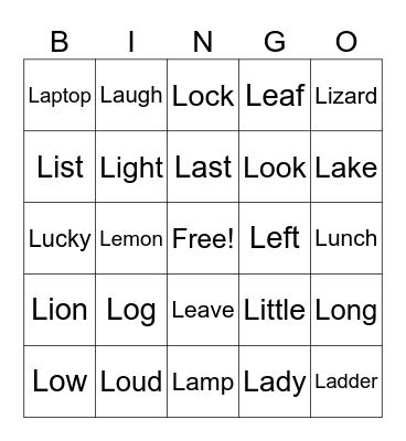 L sounds Bingo Card