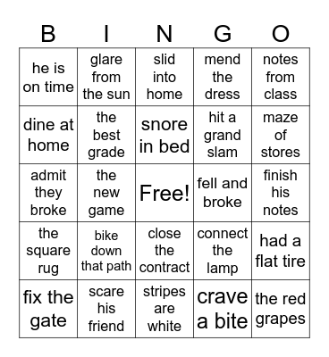 a-e, i-e, o-e phrases Bingo Card