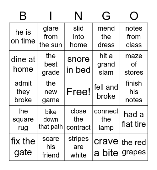 a-e, i-e, o-e phrases Bingo Card
