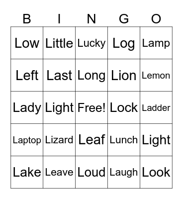 L sounds Bingo Card