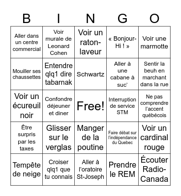 Montréal Bingo Card