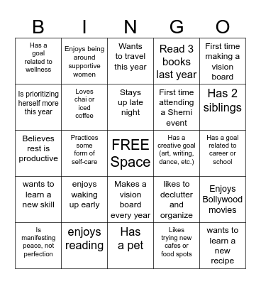 Sherni Vision Board Bingo Card