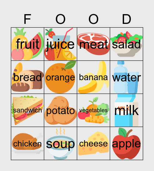 La comida Bingo Card