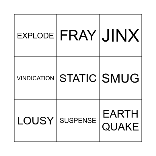 DEATH BY SCRABBLE Bingo Card