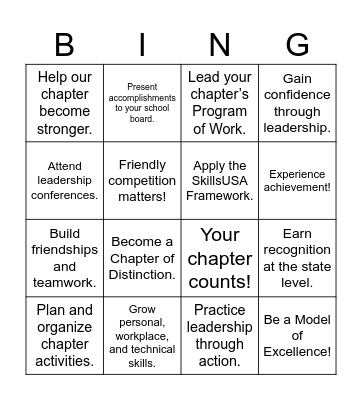 Chapter of Excellence Bingo Card