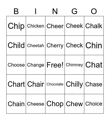 Ch sounds Bingo Card