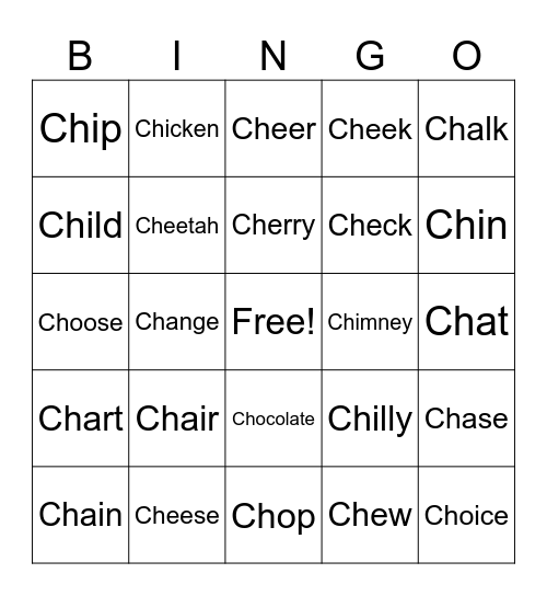 Ch sounds Bingo Card