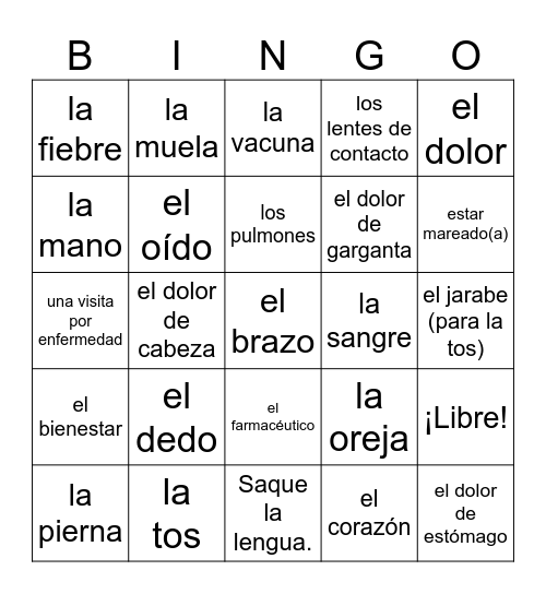 IB- MCC 11 La Salud2 Bingo Card