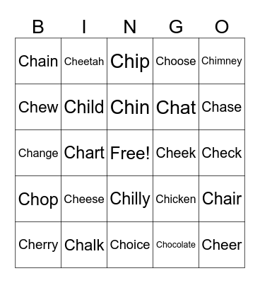 Ch sounds Bingo Card