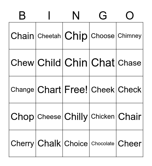 Ch sounds Bingo Card
