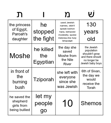 Parsha of the Week Bingo Card