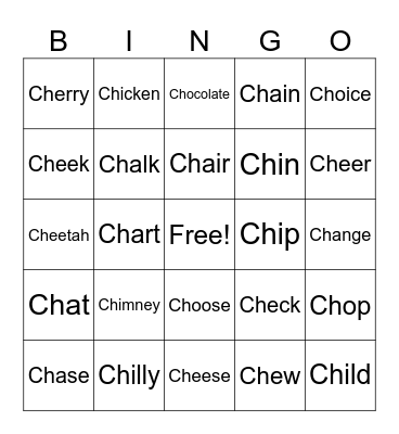 Ch sounds Bingo Card