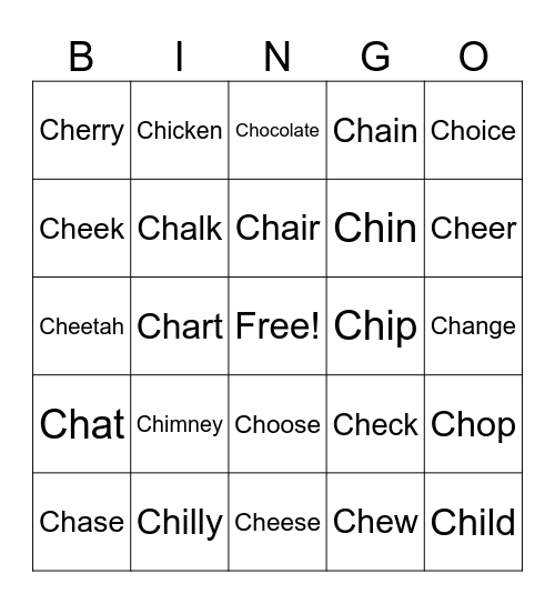 Ch sounds Bingo Card