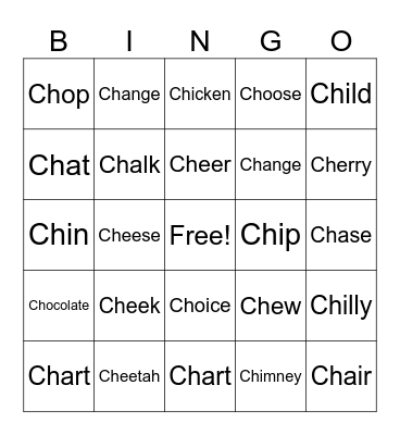 Ch sounds Bingo Card