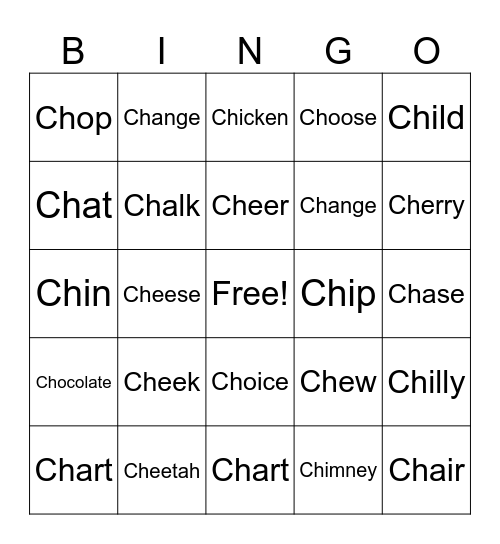 Ch sounds Bingo Card