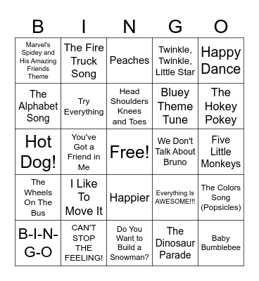 Music for the Littles (Round 1) Bingo Card