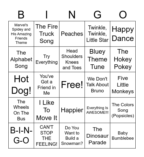 Music for the Littles (Round 1) Bingo Card
