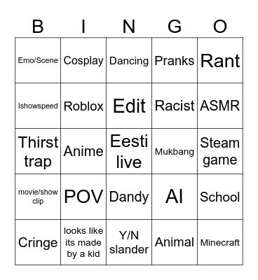 tiktok bingo Card