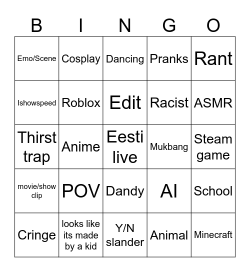 tiktok bingo Card