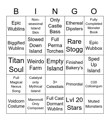 My Singing Monsters Bingo Card