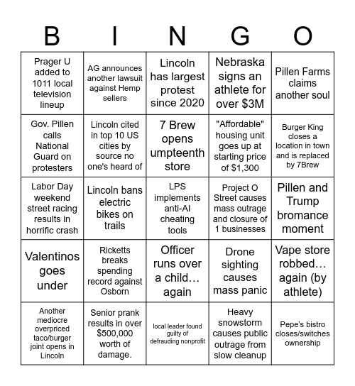 2026 Bingo Card