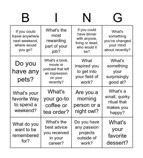 ALV Networking Bingo Card