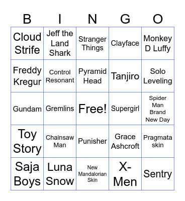 Fortnite Skins 2026 Bingo Card