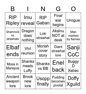 One Piece 26 Bingo Card