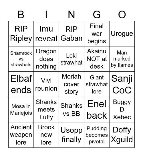One Piece 26 Bingo Card