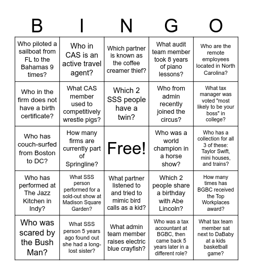 BGBC Bingo - Weeks 1 & 2 Bingo Card
