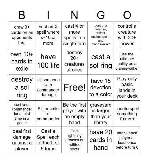Commander Bingo Card