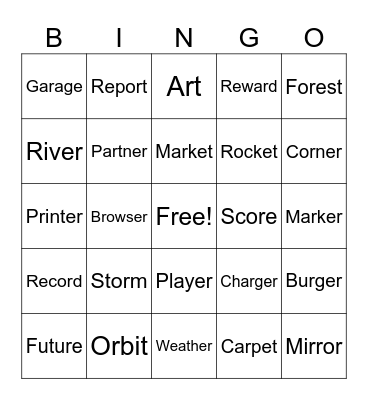 R sounds Bingo Card