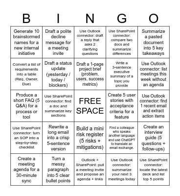 HCA Healthcare ChatGPT Bingo Card