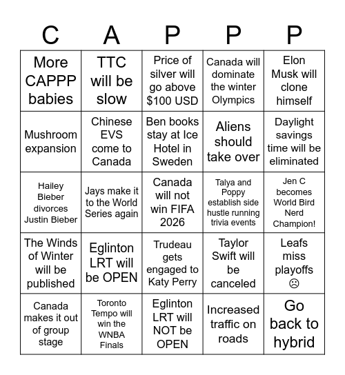 CAPPP 2026 Predictions Bingo Card