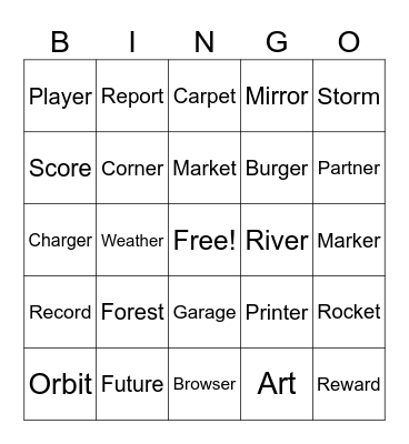 R sounds Bingo Card
