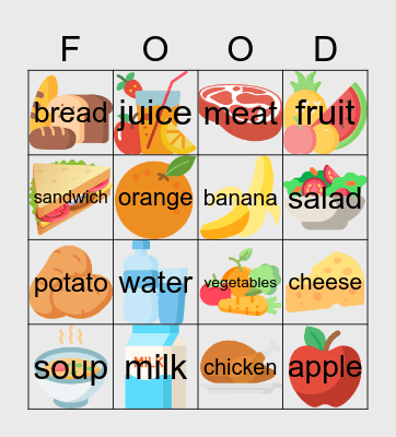 La comida Bingo Card