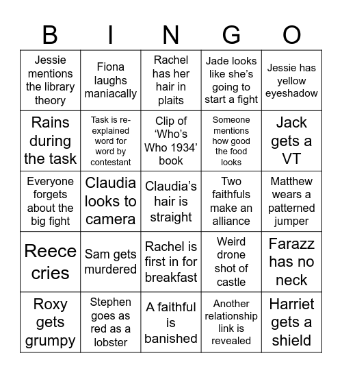 Sam’s Traitors Bingo Card