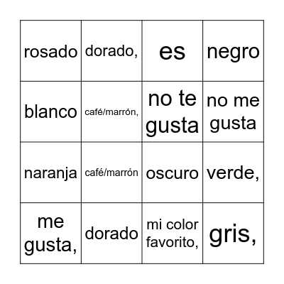Los colores update Bingo Card