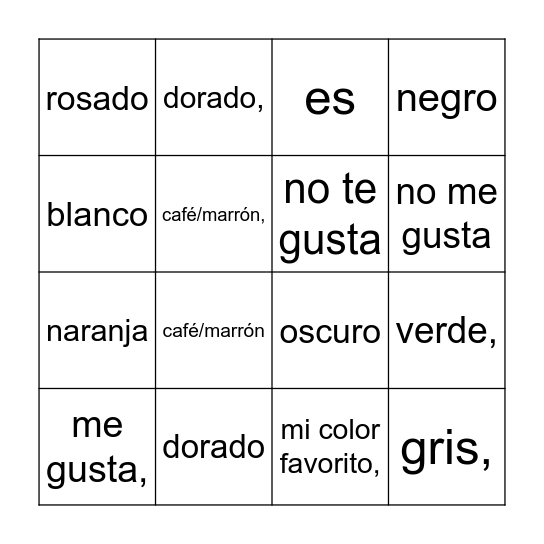 Los colores update Bingo Card