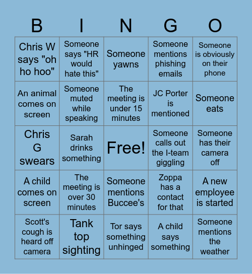 Friday Fun Bingo Card