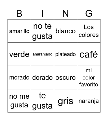 Lotería de colores (final version) Bingo Card